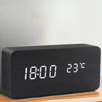 LED Wooden Alarm Clock Digital Desk Clock with Sound Activation Adjustable Brightness Battery or USB Powered for Bedroom
