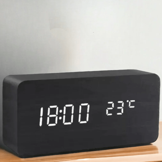 LED Wooden Alarm Clock Digital Desk Clock with Sound Activation Adjustable Brightness Battery or USB Powered for Bedroom