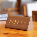 LED Wooden Alarm Clock Digital Desk Clock with Sound Activation Adjustable Brightness Battery or USB Powered for Bedroom