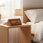 LED Wooden Alarm Clock Digital Desk Clock with Sound Activation Adjustable Brightness Battery or USB Powered for Bedroom
