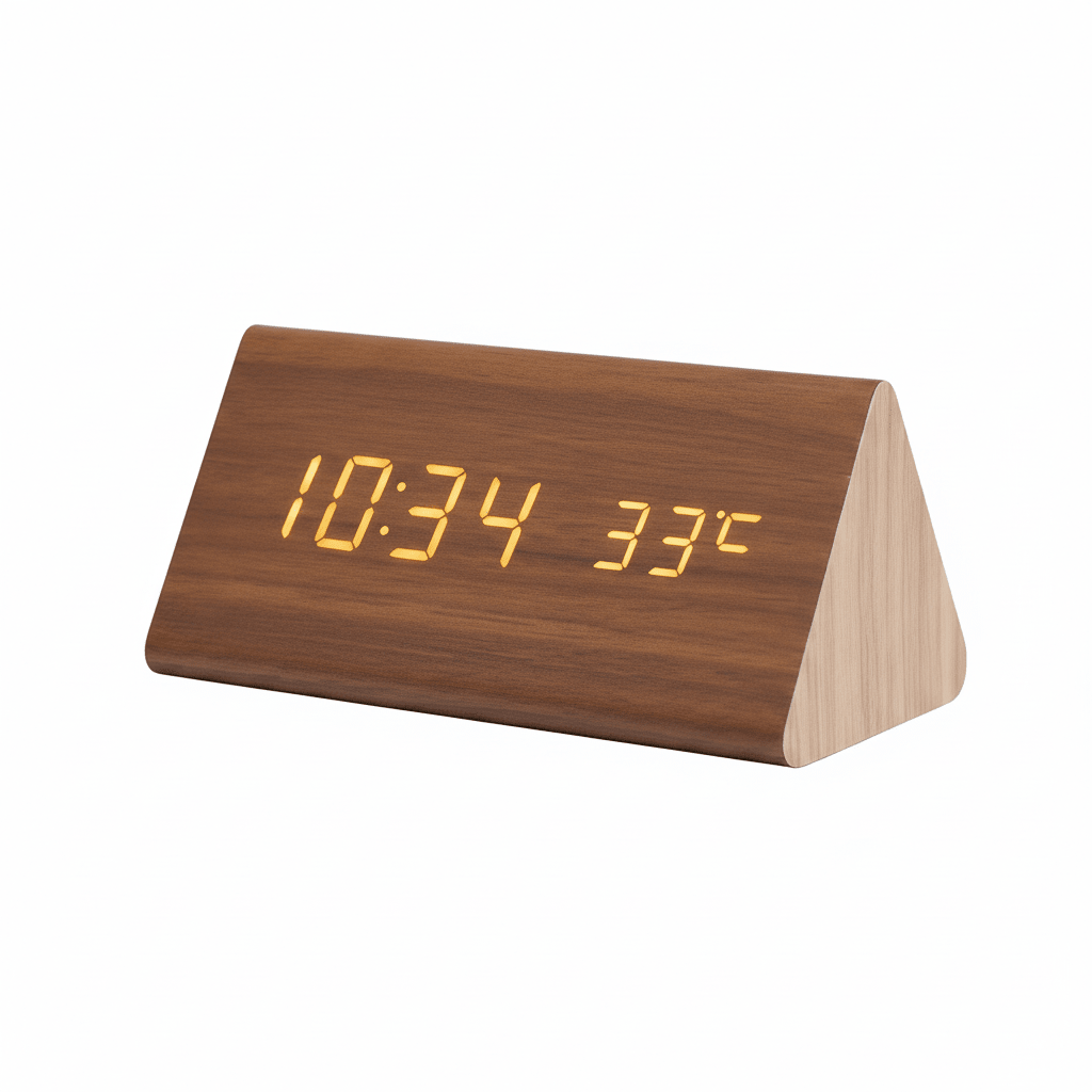 LED Wooden Alarm Clock Digital Desk Clock with Sound Activation Adjustable Brightness Battery or USB Powered for Bedroom
