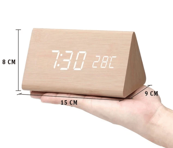 LED Wooden Alarm Clock Digital Desk Clock with Sound Activation Adjustable Brightness Battery or USB Powered for Bedroom