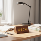 LED Wooden Alarm Clock Digital Desk Clock with Sound Activation Adjustable Brightness Battery or USB Powered for Bedroom
