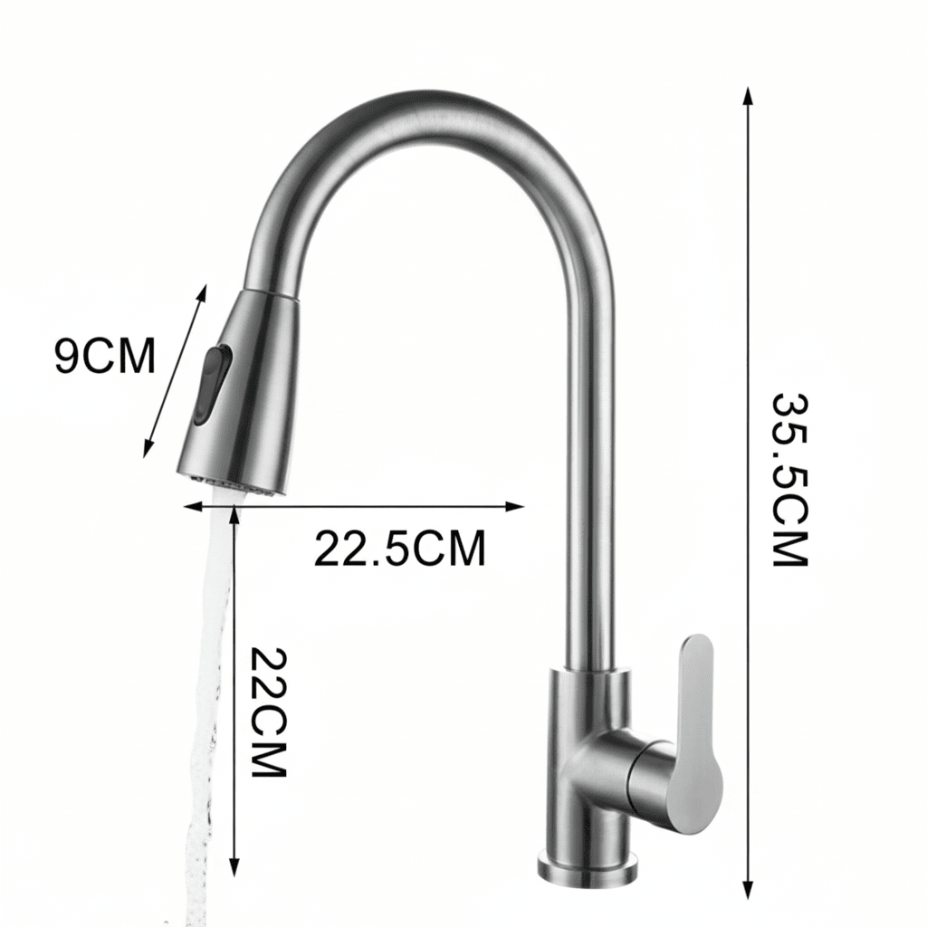 Pull Out Kitchen Tap Single Lever Swivel Spout Kitchen Mixer Tap with Pull Down Spray Head and Flexible Hose for Kitchen Sinks