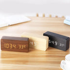Wooden Digital Alarm Clock LED Display Silent Non Ticking Desk Clock with Temperature Display Minimalist Wood Block Bedside Clock for Bedroom