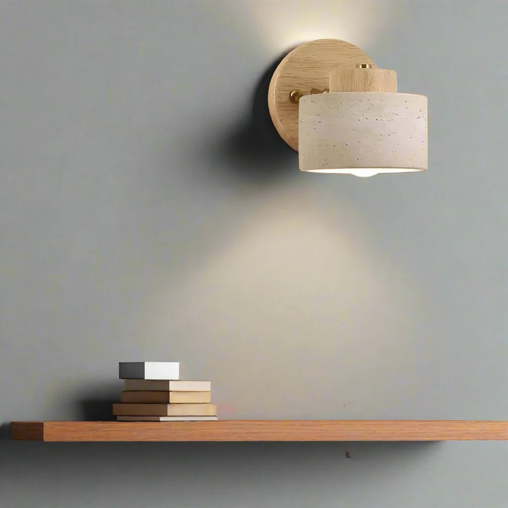 Travertine Stone LED Wall Light Sconce Hardwired with E27 Bulb for Reading