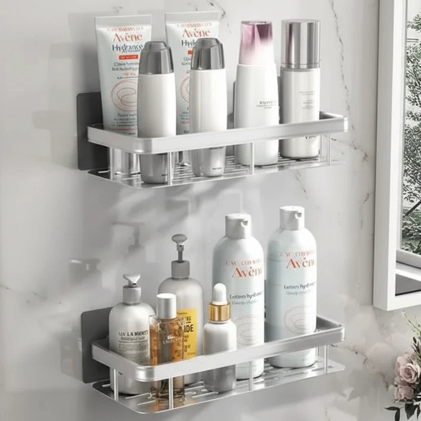 Adhesive Bathroom Shelf Drill-Free Shower Caddy Stainless Steel Wall Shelf Organiser for Shampoo and Toiletries