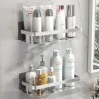 Adhesive Bathroom Shelf Drill-Free Shower Caddy Stainless Steel Wall Shelf Organiser for Shampoo and Toiletries