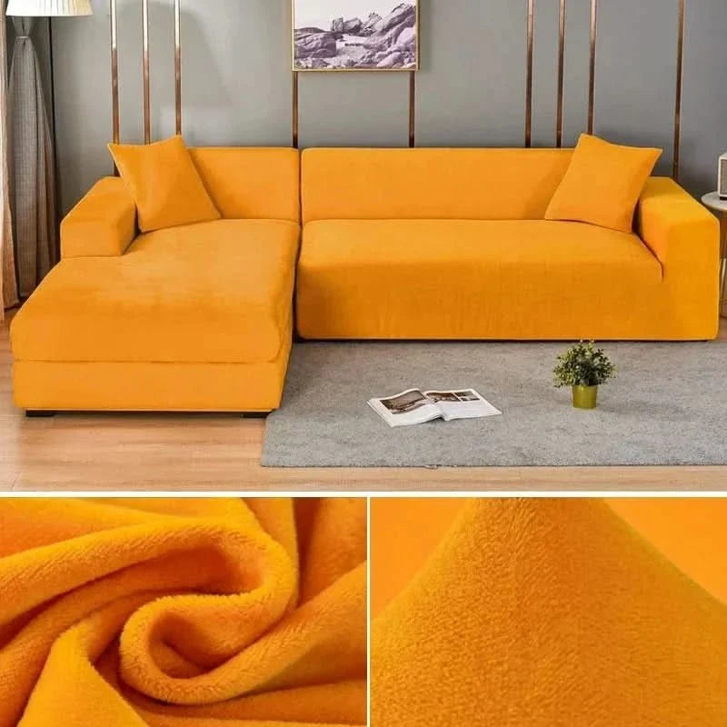 Velvet Stretch Sofa Cover Elastic Non-Slip Plush Couch Slipcover Soft Machine Washable Furniture Protector for Living Room