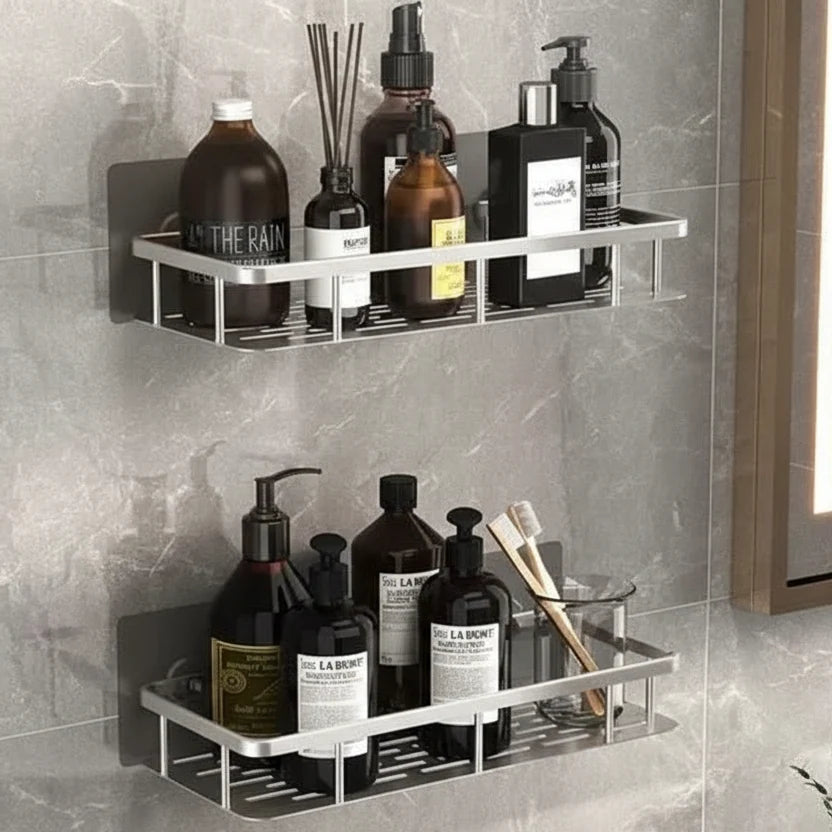 Adhesive Bathroom Shelf Drill-Free Shower Caddy Stainless Steel Wall Shelf Organiser for Shampoo and Toiletries