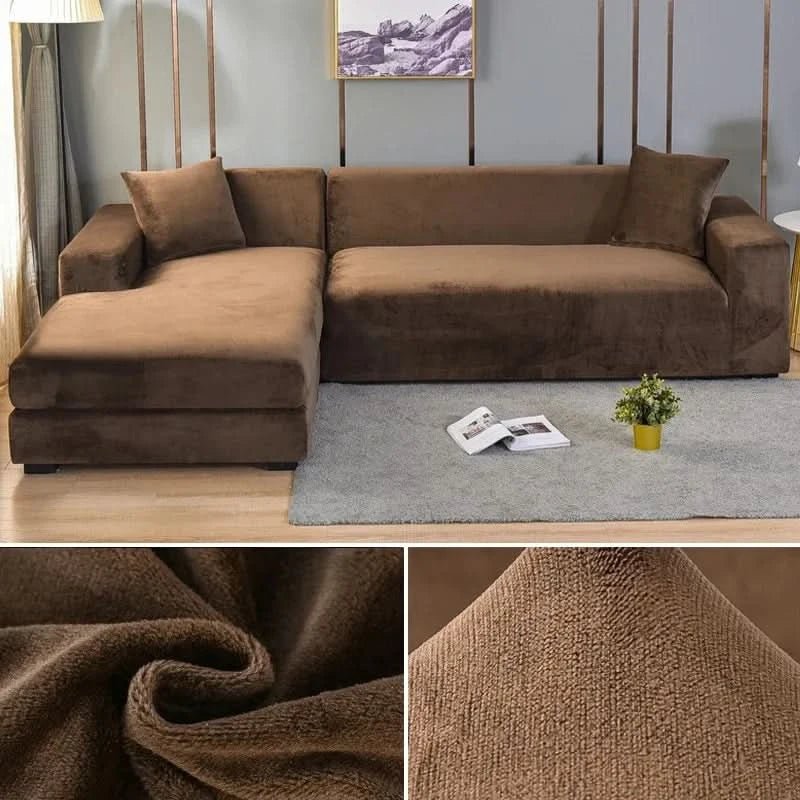 Velvet Stretch Sofa Cover Elastic Non-Slip Plush Couch Slipcover Soft Machine Washable Furniture Protector for Living Room