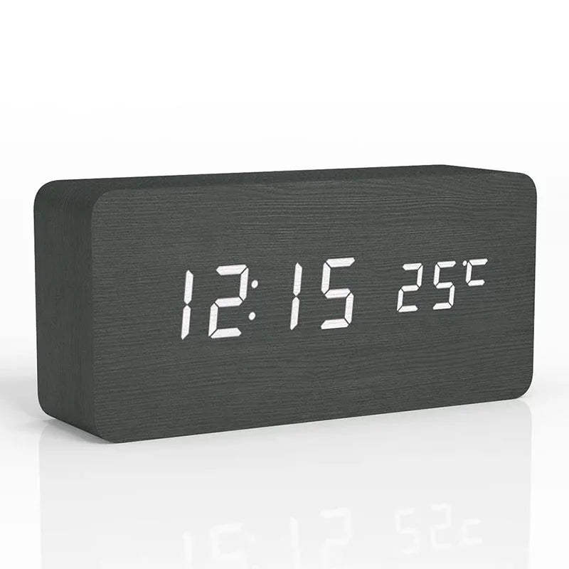 Wooden Digital Alarm Clock LED Display Silent Non Ticking Desk Clock with Temperature Display Minimalist Wood Block Bedside Clock for Bedroom