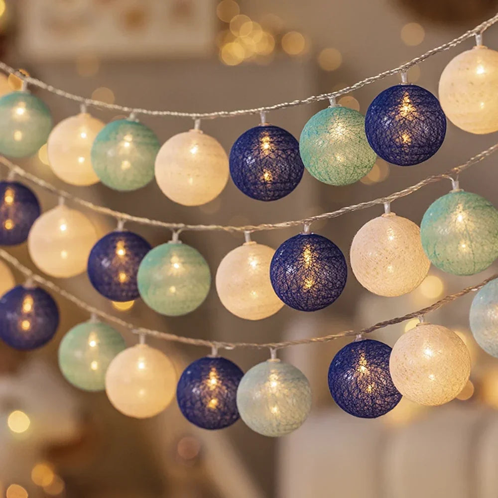 Cotton Ball String Lights LED Fairy Lights with Woven Cotton Balls Battery or USB Powered Garland Lights for Bedroom | Living Room | Nursery and Party