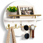 Round Wooden Key Holder Wall Mounted Entryway Organiser with Hooks and Shelf Wood and Metal Key Rack for Hallway | Living Room and Office