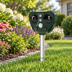 Solar Ultrasonic Bird Repeller Outdoor Garden Bird Deterrent with Motion Sensor and Flashing LED Lights Weatherproof Stake Mounted Repeller for Yards