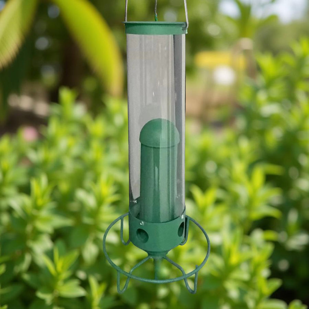 Squirrel Proof Bird Feeder Metal Hanging Tube Feeder with Weight Activated Rotating Perch and Four Feeding Ports for Wild Birds in Garden | Patio