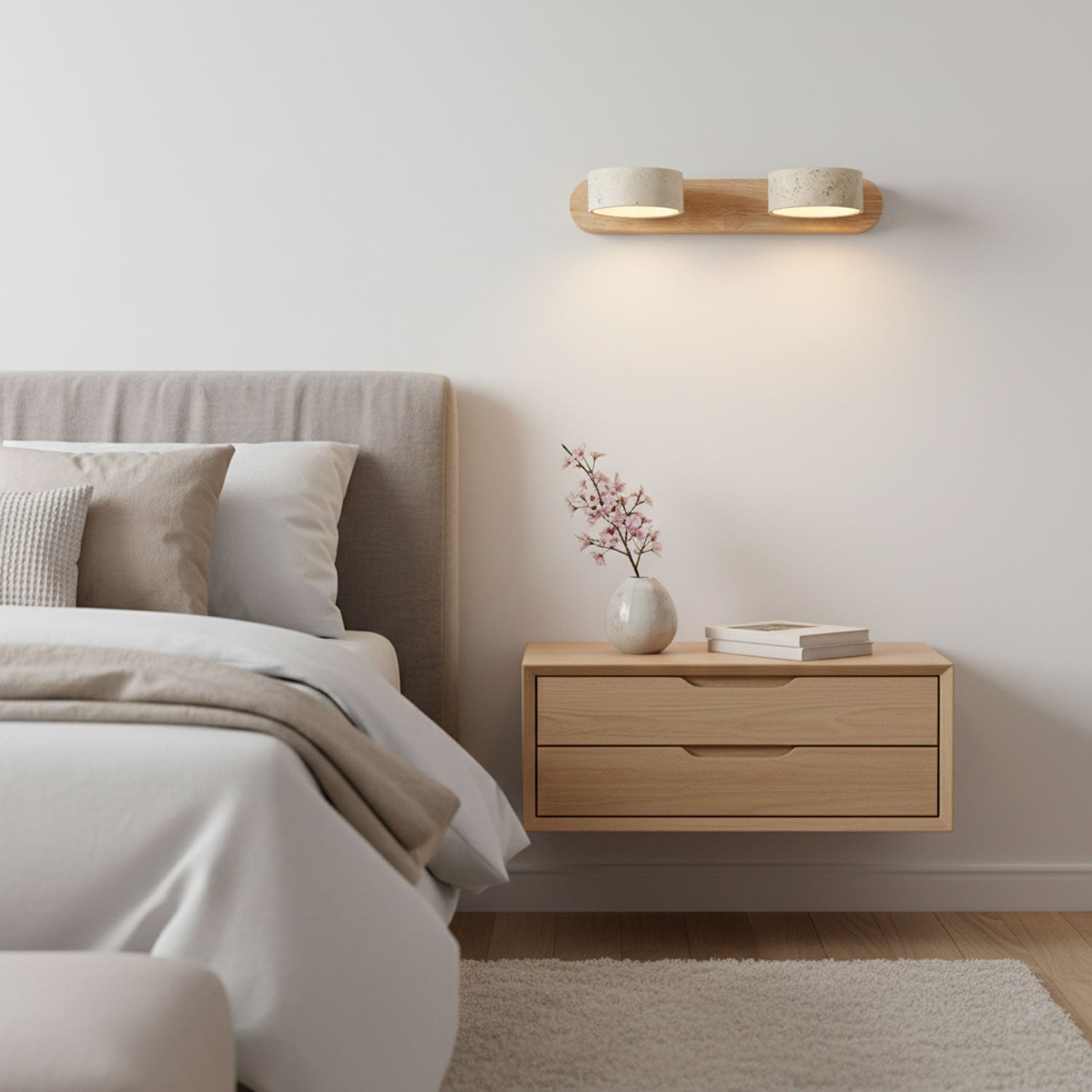 Travertine Duo 2-Light Wall Light With Wood Backplate