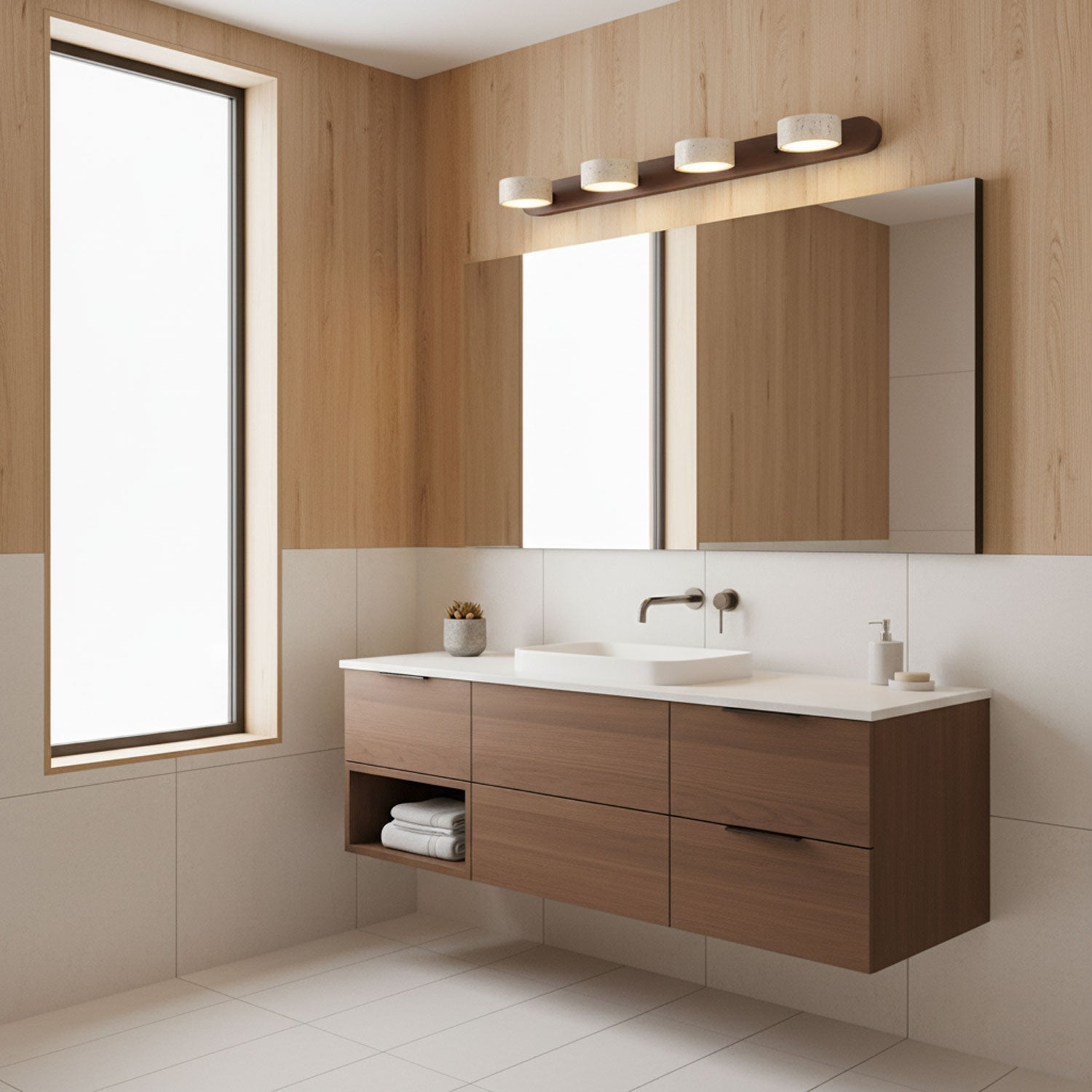 Travertine Duo 2-Light Wall Light With Wood Backplate