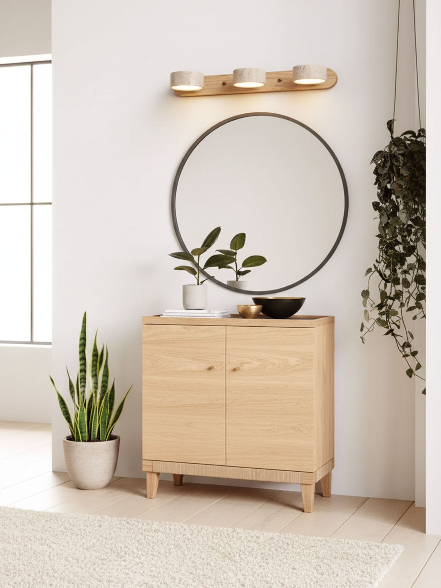 Travertine Duo 2-Light Wall Light With Wood Backplate