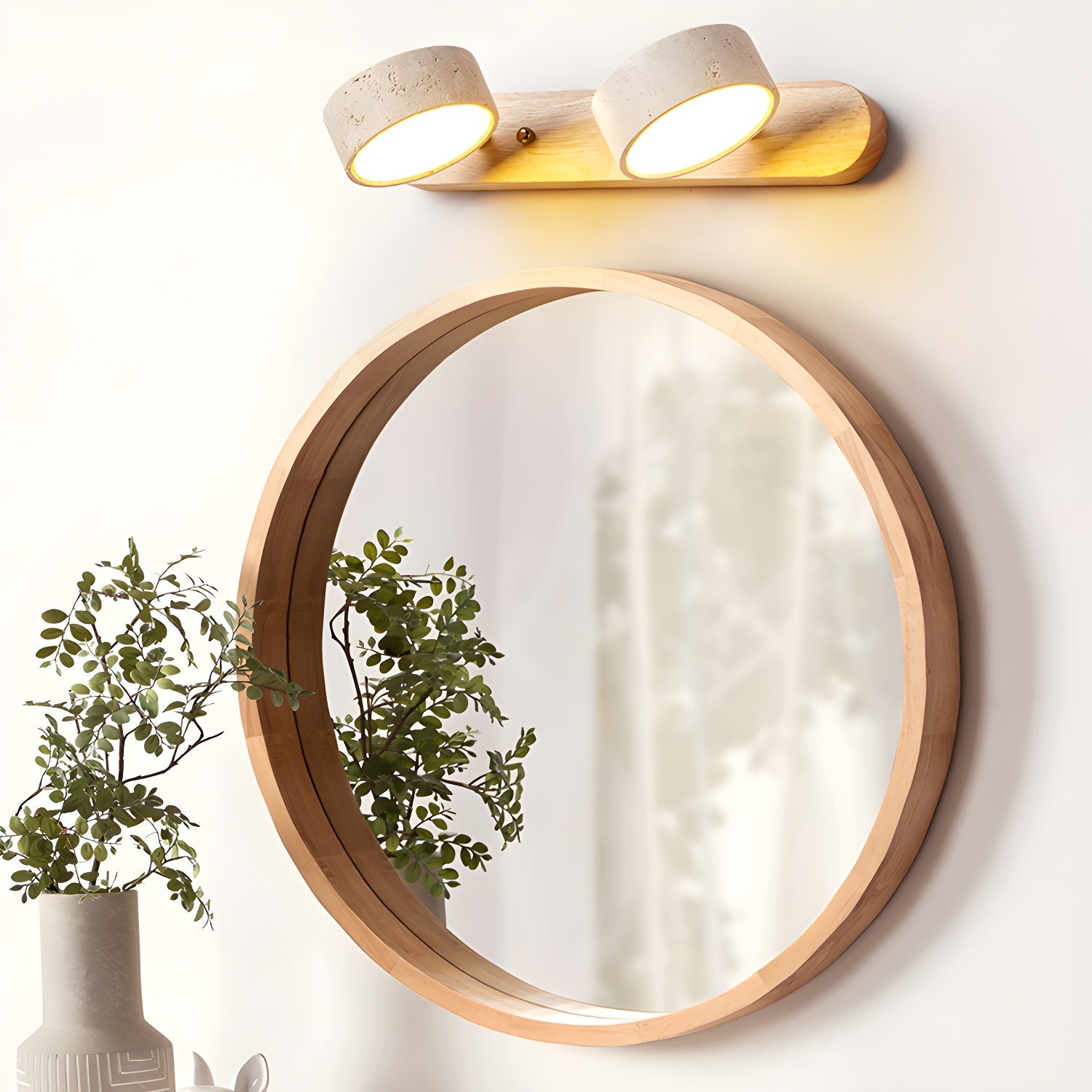 Travertine Duo 2-Light Wall Light With Wood Backplate