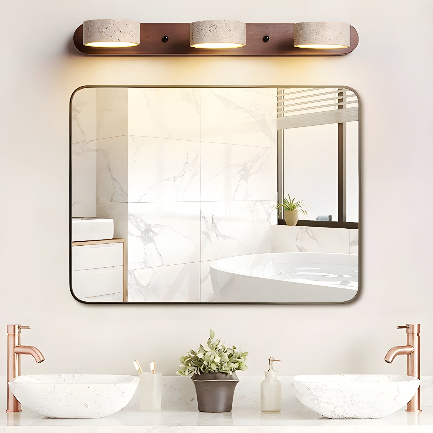 Travertine Duo 2-Light Wall Light With Wood Backplate
