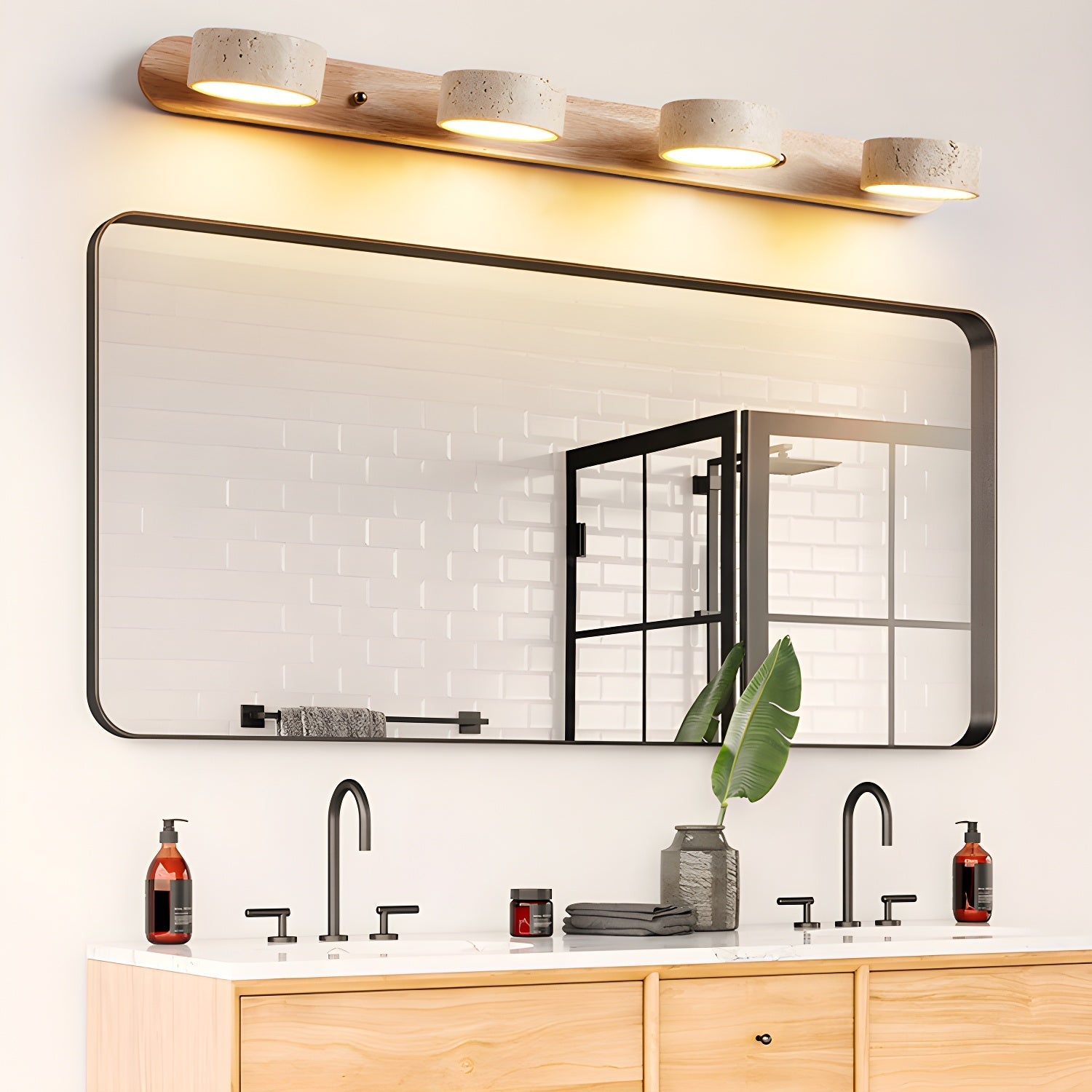 Travertine Duo 2-Light Wall Light With Wood Backplate