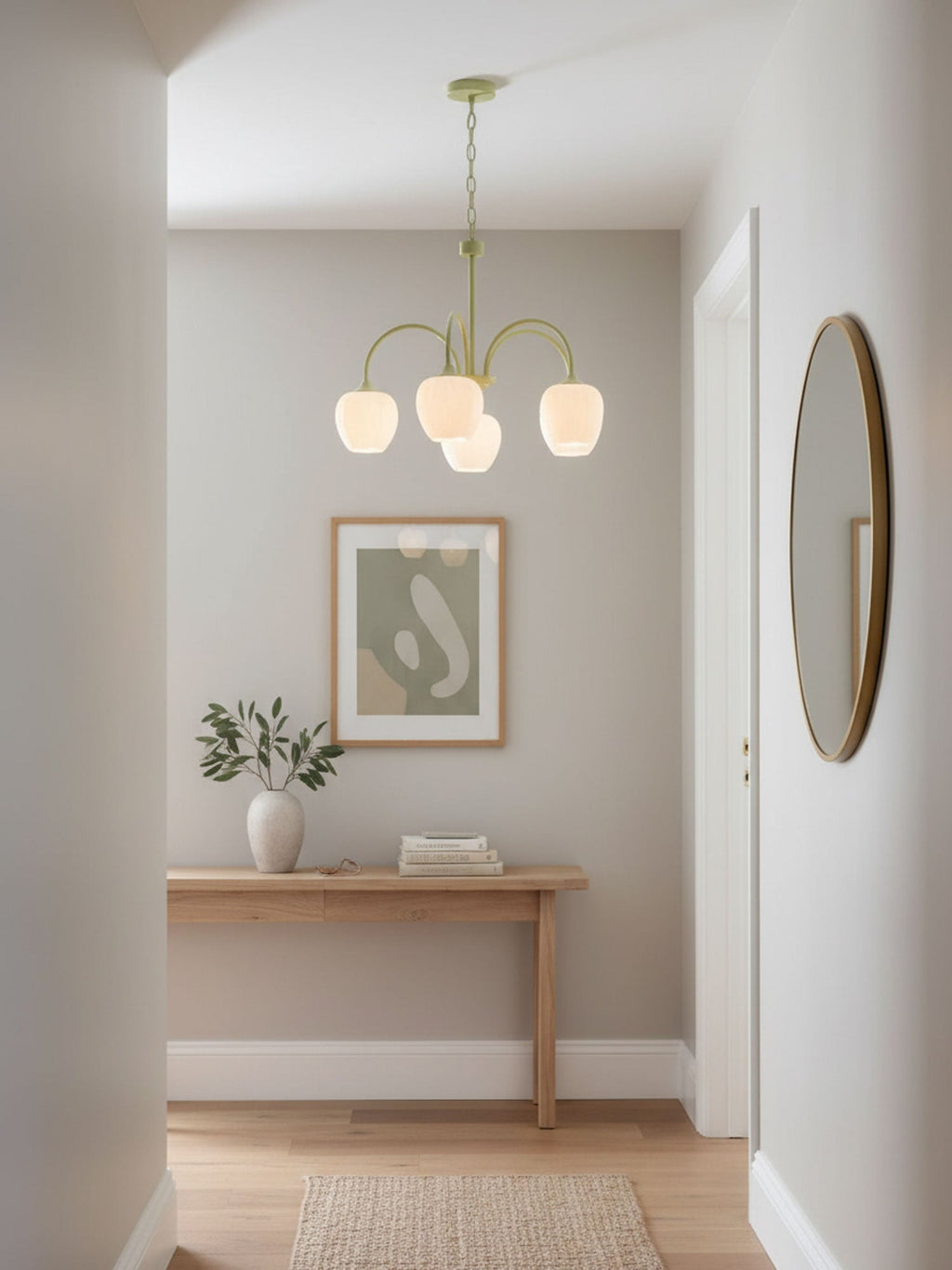 Five-Light Floral Glass Chandelier With Curved Arms