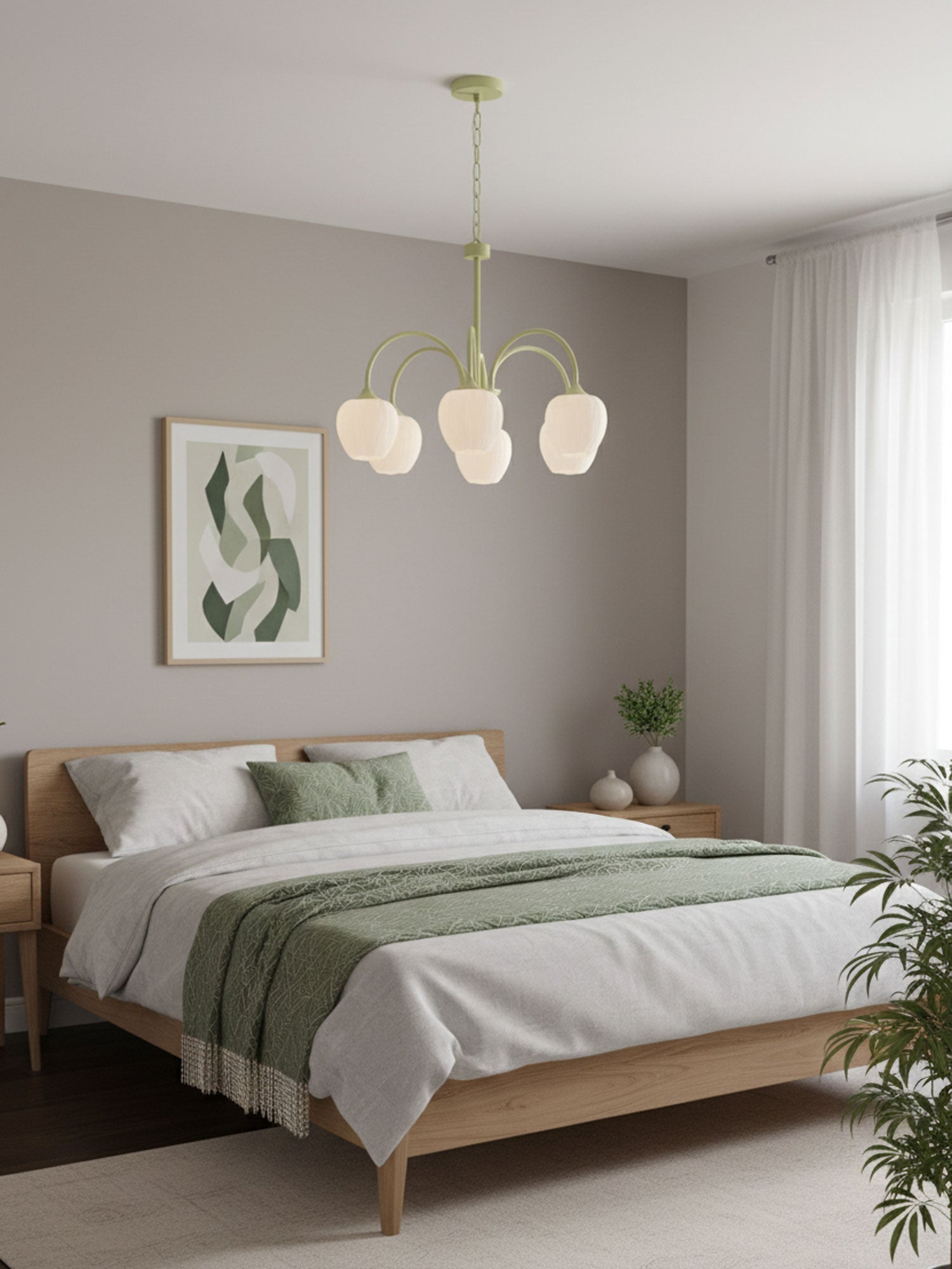 Five-Light Floral Glass Chandelier With Curved Arms