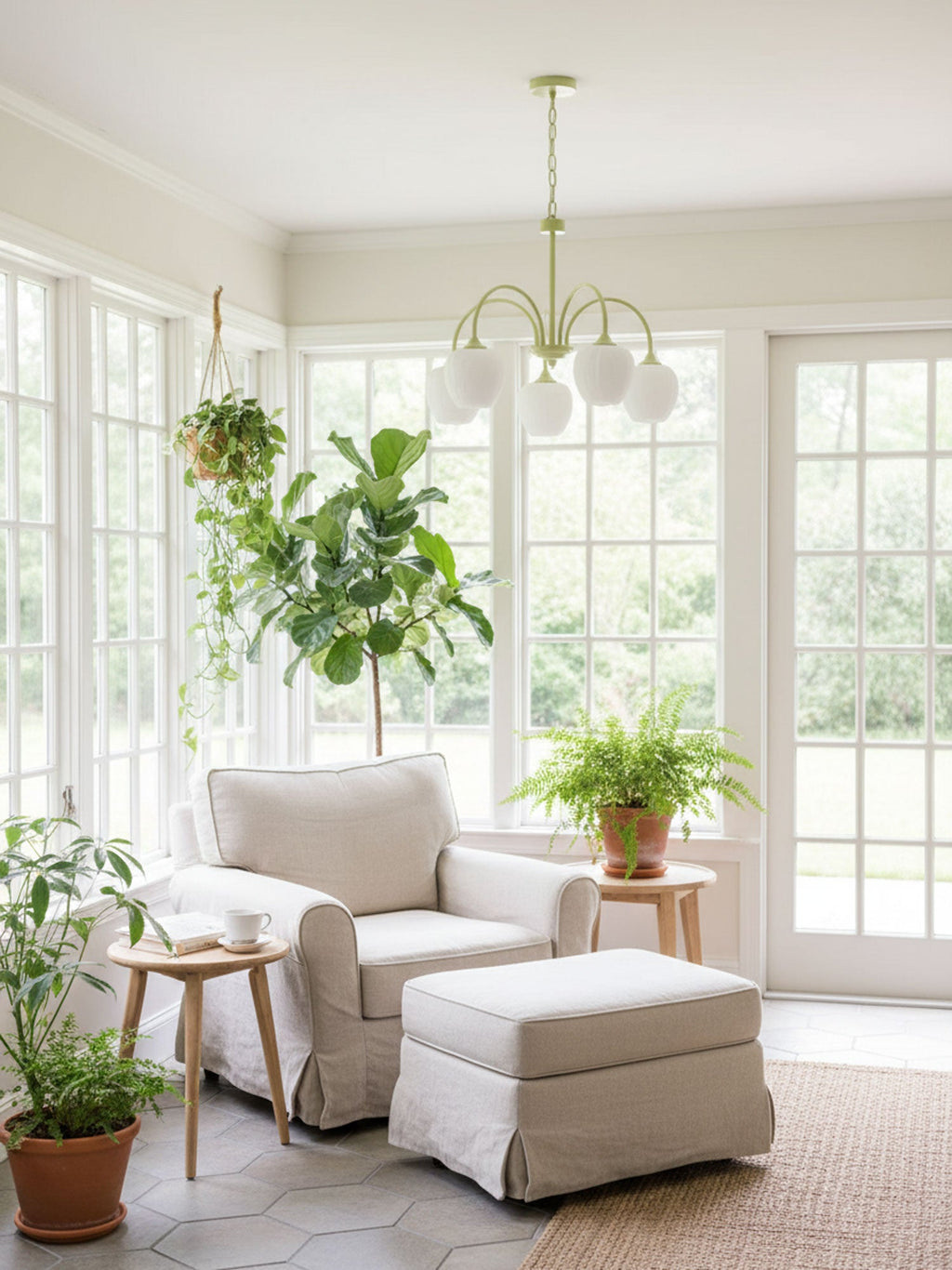 Five-Light Floral Glass Chandelier With Curved Arms
