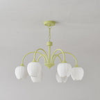 Five-Light Floral Glass Chandelier With Curved Arms
