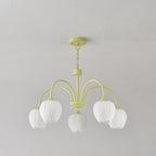 Five-Light Floral Glass Chandelier With Curved Arms