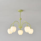 Five-Light Floral Glass Chandelier With Curved Arms