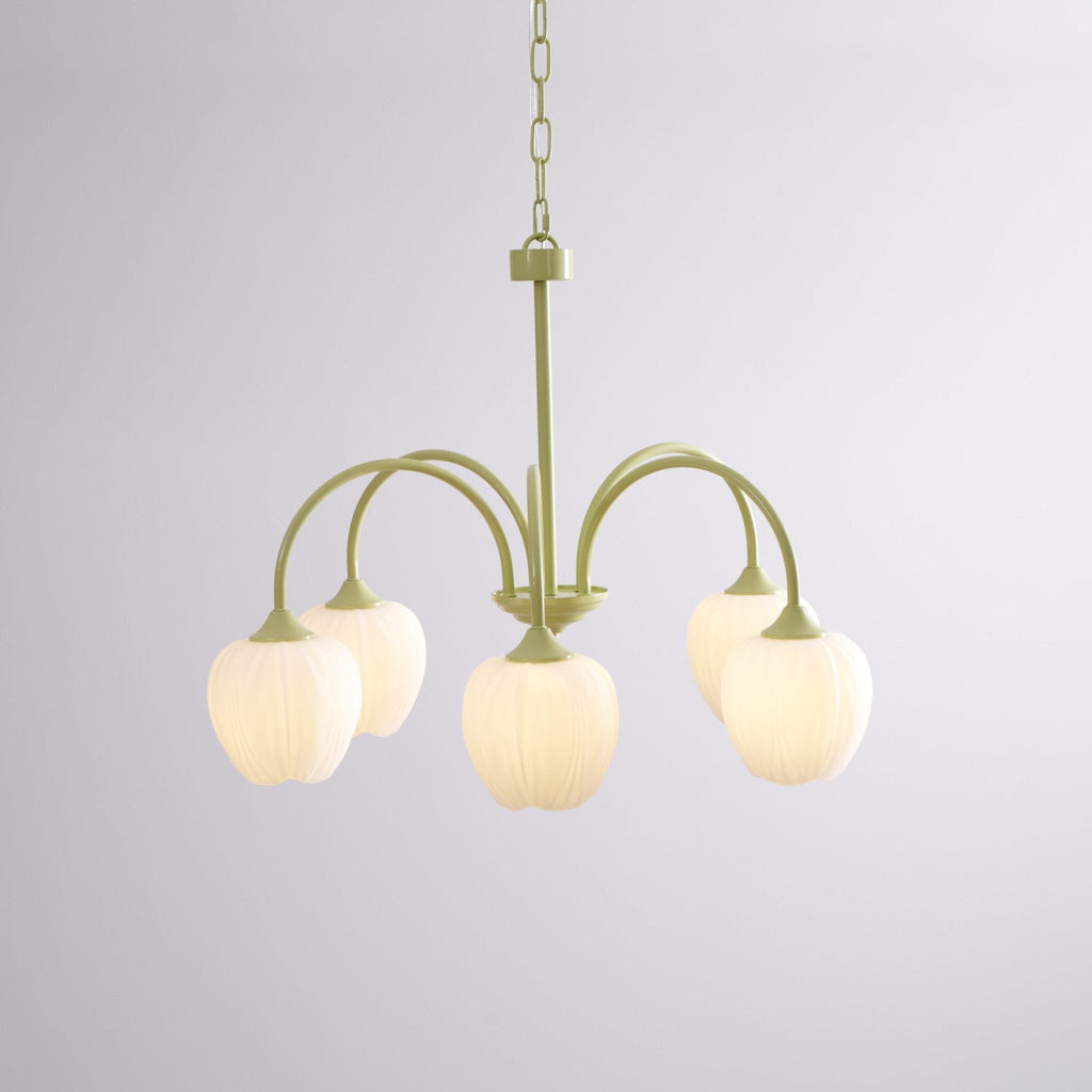 Five-Light Floral Glass Chandelier With Curved Arms