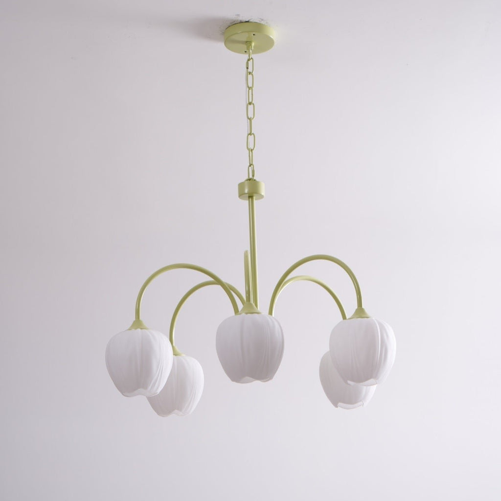 Five-Light Floral Glass Chandelier With Curved Arms