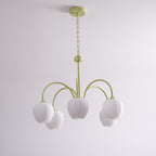 Five-Light Floral Glass Chandelier With Curved Arms