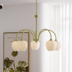 Five-Light Floral Glass Chandelier With Curved Arms