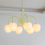 Five-Light Floral Glass Chandelier With Curved Arms