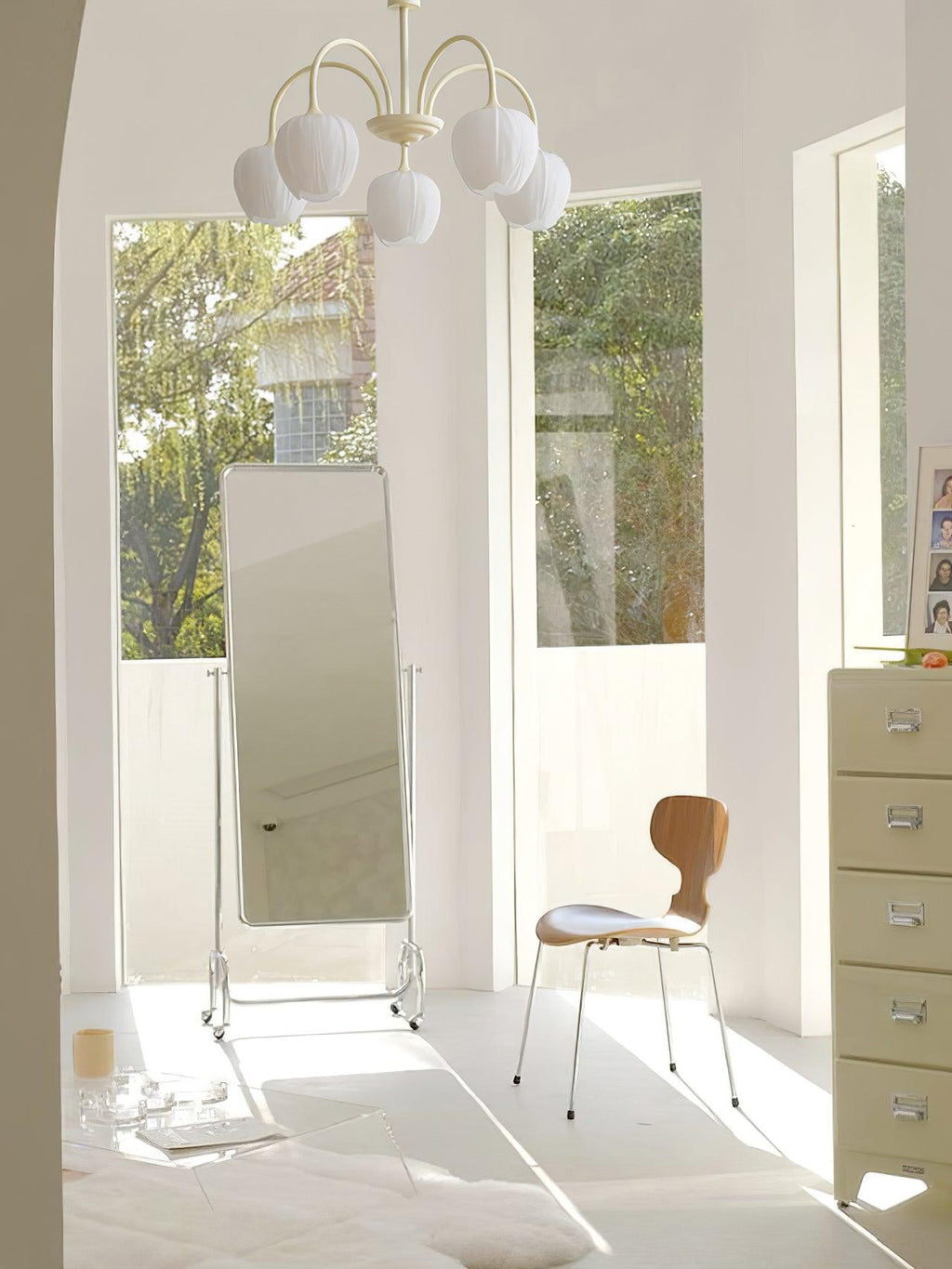 Five-Light Floral Glass Chandelier With Curved Arms