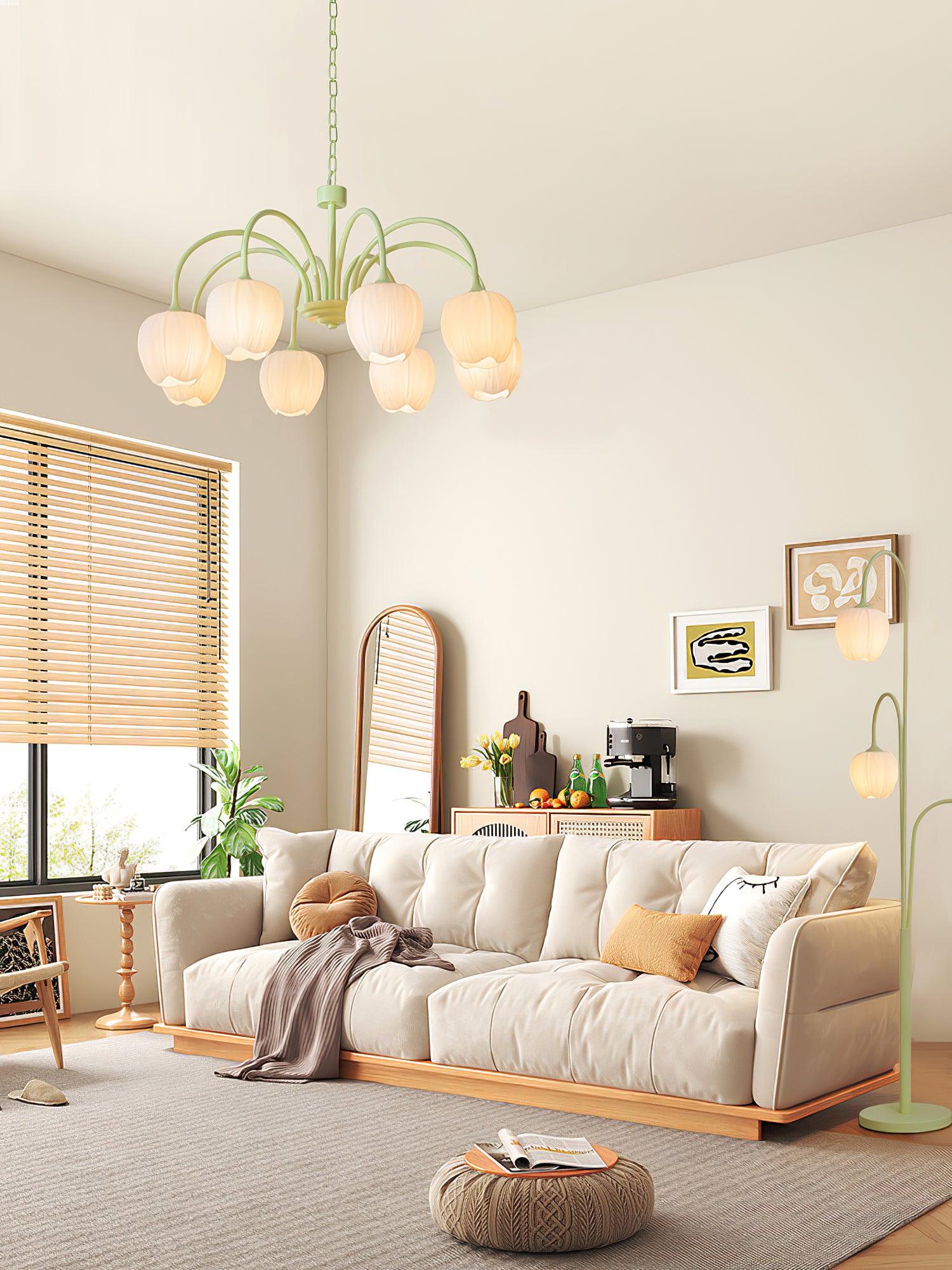 Five-Light Floral Glass Chandelier With Curved Arms