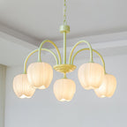 Five-Light Floral Glass Chandelier With Curved Arms