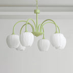 Five-Light Floral Glass Chandelier With Curved Arms