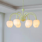 Five-Light Floral Glass Chandelier With Curved Arms