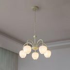 Five-Light Floral Glass Chandelier With Curved Arms