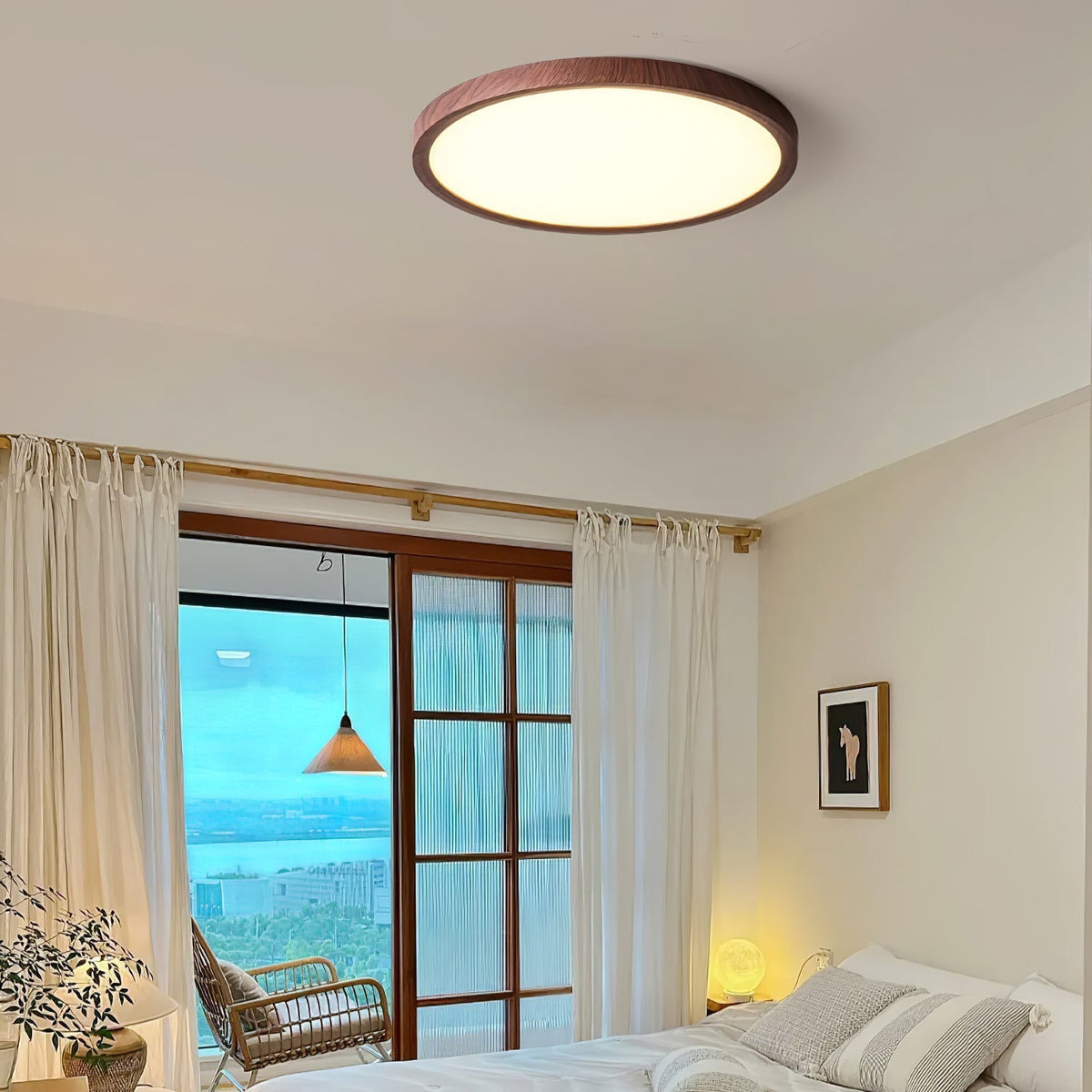 Modern Wood Flush Mount Ceiling Light With Dimmable Glow — Ashbury Home & Living