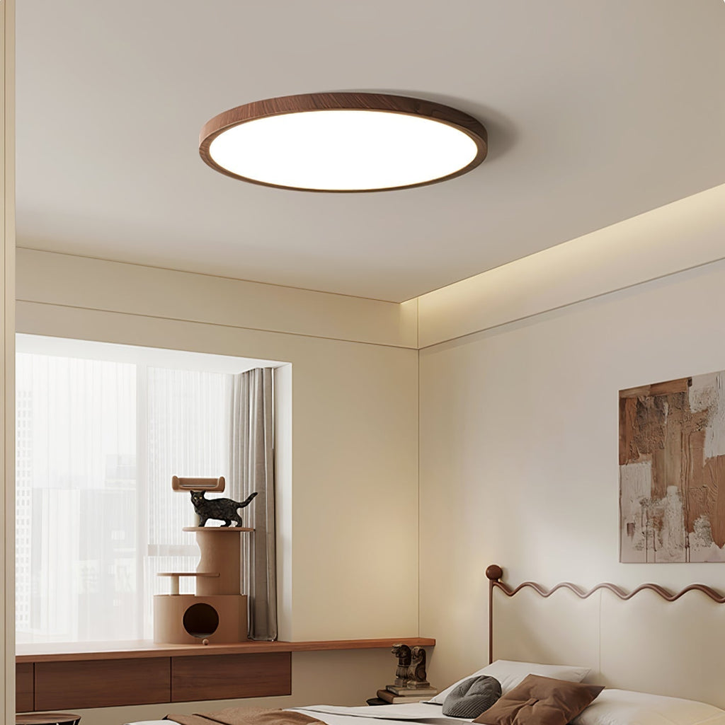 Modern Wood Flush Mount Ceiling Light With Dimmable Glow — Ashbury Home & Living