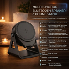 Bluetooth Speaker Phone Stand with Wireless Charger Adjustable Phone Holder with LED Ambient Light Rechargeable Battery for Bedside | Desk and Office