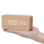 LED Wooden Alarm Clock Digital Desk Clock with Sound Activation Adjustable Brightness Battery or USB Powered for Bedroom