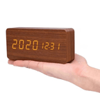 LED Wooden Alarm Clock Digital Desk Clock with Sound Activation Adjustable Brightness Battery or USB Powered for Bedroom