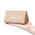 LED Wooden Alarm Clock Digital Desk Clock with Sound Activation Adjustable Brightness Battery or USB Powered for Bedroom