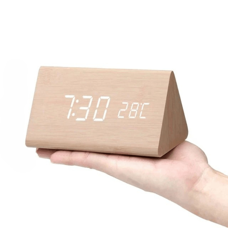 LED Wooden Alarm Clock Digital Desk Clock with Sound Activation Adjustable Brightness Battery or USB Powered for Bedroom